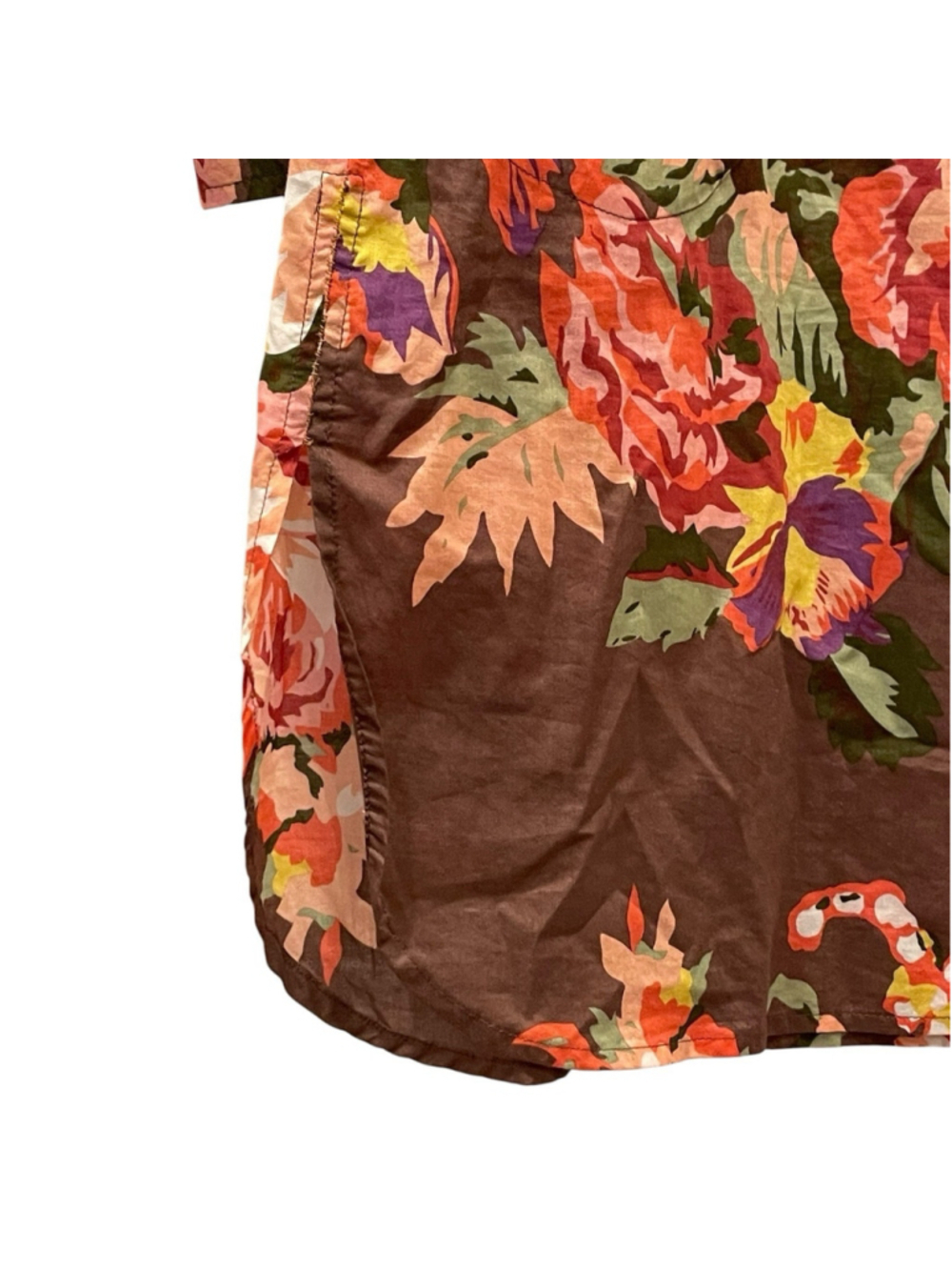 Soft Surroundings Womens Size Large Brown Floral Tunic Top Button Front Pockets - Picture 9 of 15